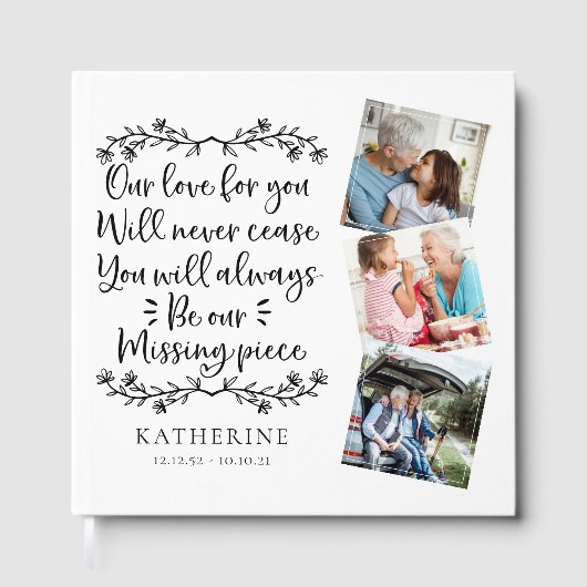 Vermisstes Stück Kalligrafie Foto Gedenkfeier Beer Gästebuch (Vorderseite)