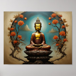 Vermittlung von Gautama Buddha mit Blume Poster