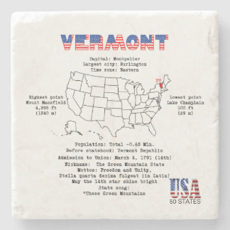 Vermont American Staat auf einer Karte und nützlic Steinuntersetzer
