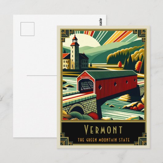 Vermont | Art Deco Postkarte (Vorne/Hinten)