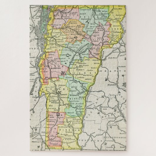 Vermont Cities & Roads Farbenfrohe Karte Puzzle (Vertikal)