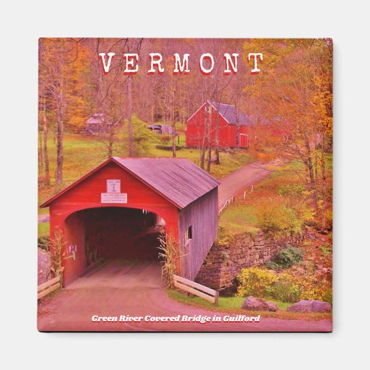 Vermont Covered Bridge - 2 Zoll Square Magnet (Vorne)