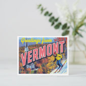 Vermont Fall Foliage Skiing Church Postkarte (Stehend Vorderseite)