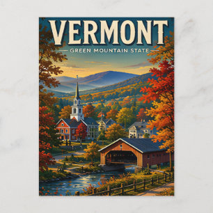 Vermont Herbst Berge Gedeckte Brücke Charme Postkarte