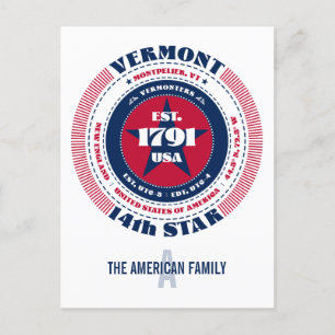 Vermont, Montpelier, VT, Patriotic, Monogramm Postkarte