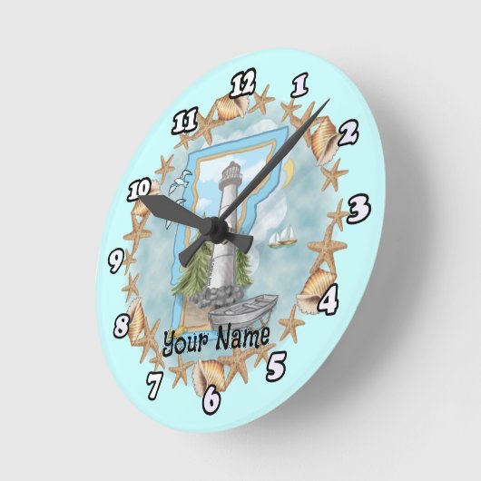 Vermont Muscheln Lighthouse Runde Wanduhr (Winkel)