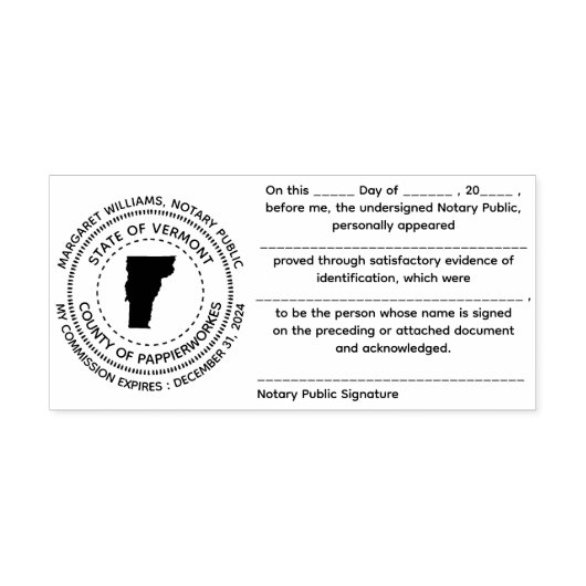 Vermont Notary Public Recognition Briefmarke Permastempel (Design)