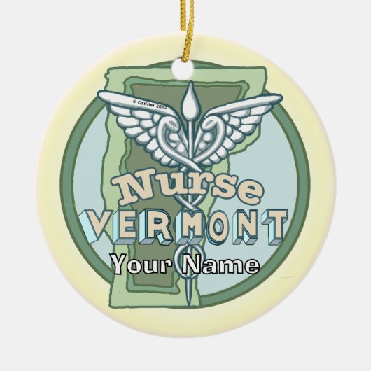 Vermont Nurse Caduceus Keramik Ornament (Vorne)