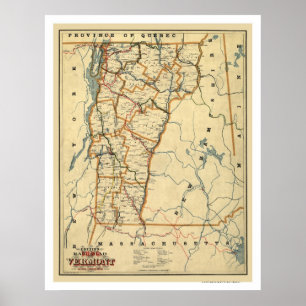 Vermont Railroad & Town Map 1896 Poster