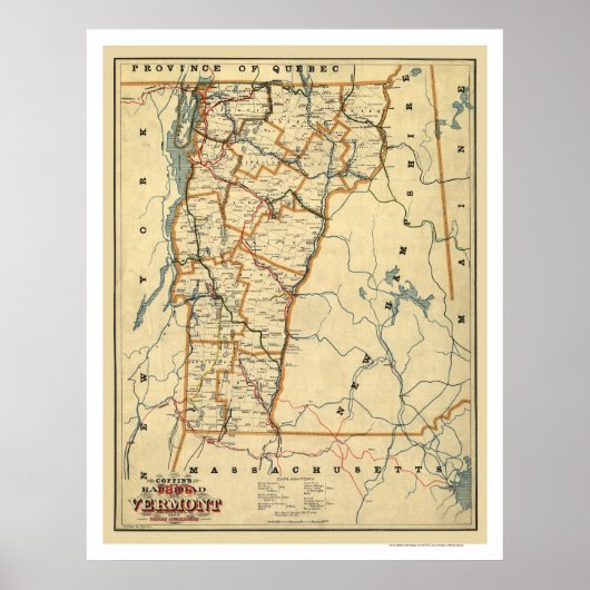 Vermont Railroad & Town Map 1896 Poster (Vorne)