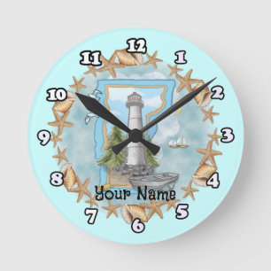 Vermont Shells Leuchtturm Runde Wanduhr