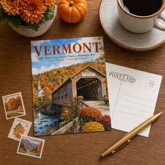 Vermont Silk Road Bridge Herbstlaub Postkarte