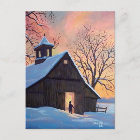 Vermont Snowy Barn Postcard Postkarte (Vorderseite)
