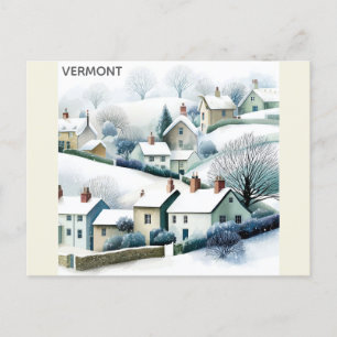 Vermont Snowy Winter Village Travel Illustration Postkarte