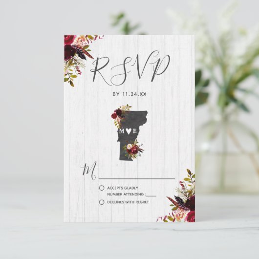 Vermont Staat Destination Rustic Wedding RSVP (Stehend Vorderseite)