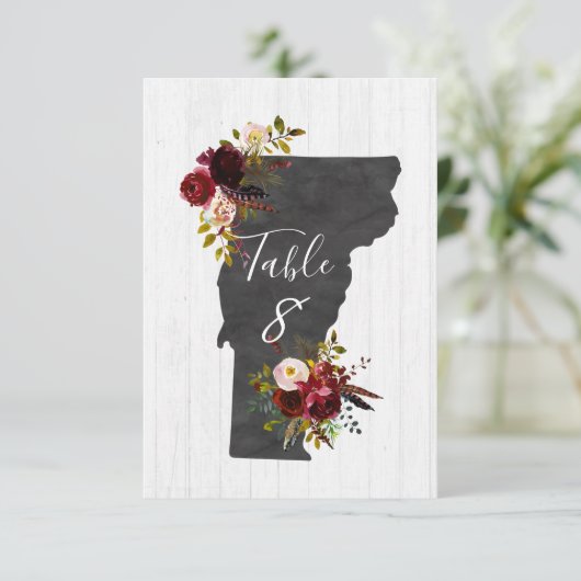 Vermont Staat Hochzeit in Urlaubsort Tischnummern (Stehend Vorderseite)