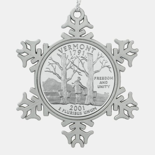 Vermont Staat Quarter Schneeflocken Zinn-Ornament (Vorderseite)