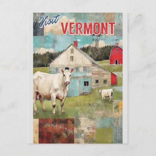 Vermont Stylisierte Vintage Landreise Postkarte (Vorderseite)
