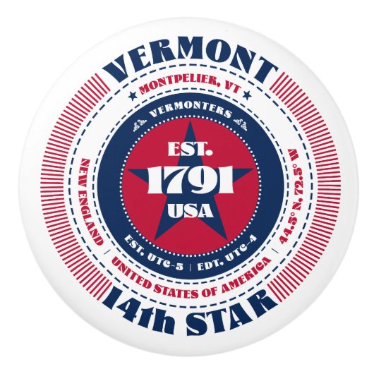 Vermont US Staat Red White Blue Typografy Keramikknauf (Vorderseite)