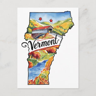 Vermont USA Staatsform Vintage-Wasserfarbe Postkarte
