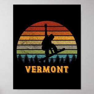 Vermont Vintag Sun Snowboarder Retro Poster