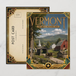 Vermont Vintage Art Deco Golden Age Postkarte