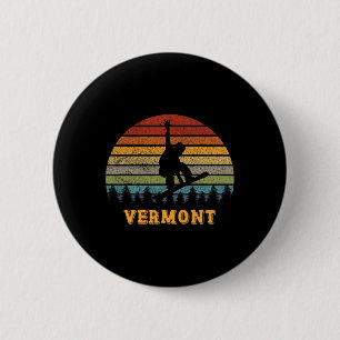 Vermont Vintage Sun Snowboarden Snowboarder Retro Button