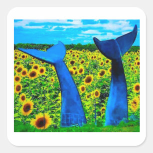 Vermont-Walfischschwänze mit Sonnenblumen-Aufklebe Quadratischer Aufkleber