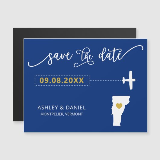 Vermont Wedding Save the Date Card, Map Magneteinladung (Vorne/Hinten)