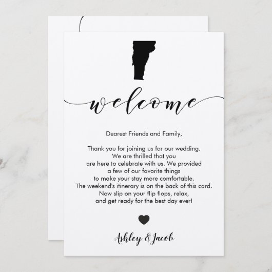 Vermont Wedding Welcome Letter & Itinerary Card Programm (Vorne/Hinten)