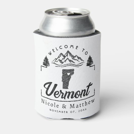 Vermont Wedding Welcome Minimalistisch Elegant Dosenkühler (Kanne Rückseite)