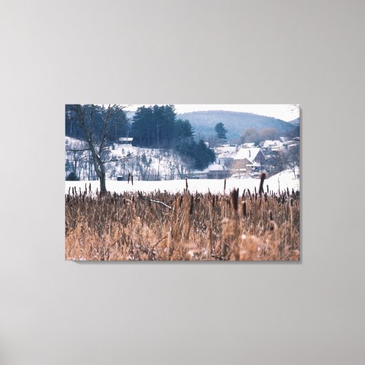 Vermont Winter Cattails Scene Wrapped Canvas Leinwanddruck (Vorderseite)