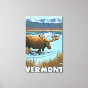 VermontMoose, das im See trinkt Leinwanddruck