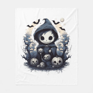 Vermummter Chibi-Sensenmann Halloween - Whimsische Fleecedecke