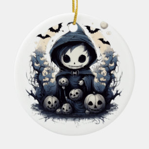 Vermummter Chibi-Sensenmann Halloween - Whimsische Keramik Ornament