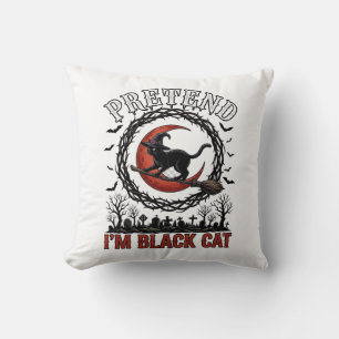 Vermutete schwarze Katze Halloween Hexenhut roter  Kissen
