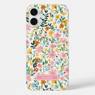 Vernähtes Blumenmuster mit Monogramm iPhone 16 Plus Hülle