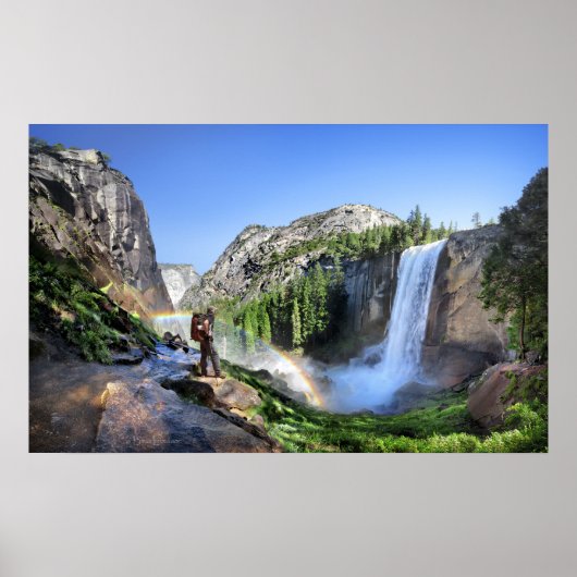 Vernal Fall Hiker and Rainbow - Yosemite Poster (Vorne)