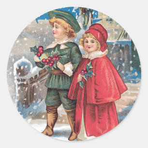 Vernarrtes Weihnachtsgrüßende Vintage Karte Runder Aufkleber