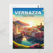 Vernazza, Cinqua Terra Magnet Sonnenuntergang Postkarte (Vorne/Hinten)