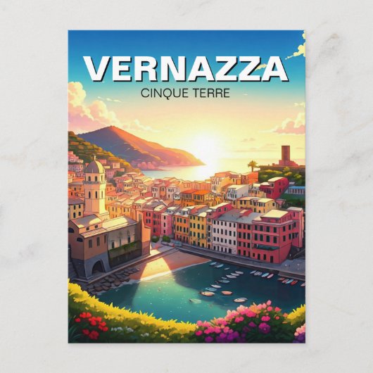 Vernazza, Cinqua Terra Magnet Sonnenuntergang Postkarte (Vorderseite)