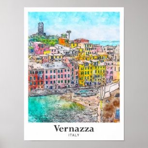 Vernazza Italien Reise Wasserfarben Skizze Handgez Poster