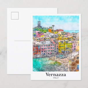 Vernazza Italien Reise Wasserfarben Skizze Handgez Postkarte