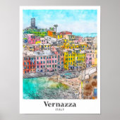 Vernazza Italien Reisen Wasserfarben Sketch Handge Poster (Vorne)
