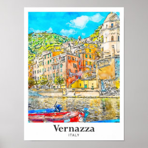 Vernazza Italien Reisen Wasserfarben Sketch Handge Poster