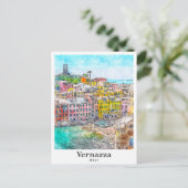 Vernazza Italien Reisen Wasserfarben Sketch Handge Postkarte (Stehend Vorderseite)