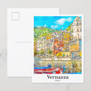 Vernazza Italien Reisen Wasserfarben Sketch Handge Postkarte
