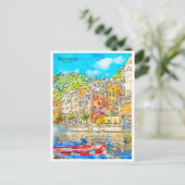 Vernazza Italien Vintage Wasserfarbe Postkarte (Stehend Vorderseite)