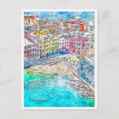 Vernazza Italien Vintage Wasserfarbe Postkarte (Vorderseite)