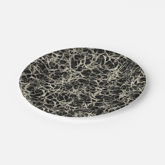 Vernetzte Neuronen auf schwarz - nahtloses Muster. Pappteller (Schrägansicht)